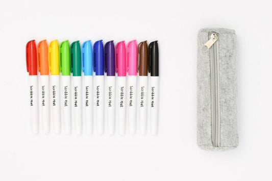 12 Pens in Felt Pencil Case
